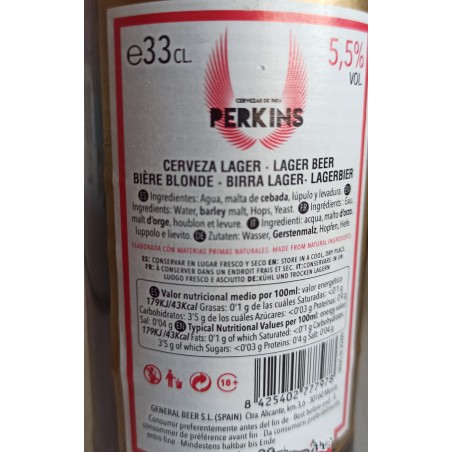 Datos cerveza Perkins etiqueta